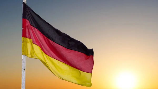 Official Flag Germany Waving Blue Sky Background Horizontal Banner Design — стоковое фото