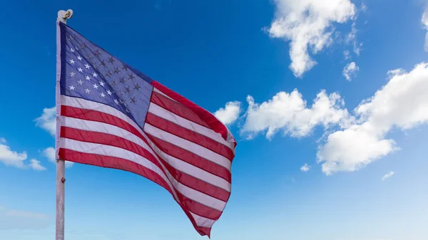 illustration of American Flag waving in sky backdrop