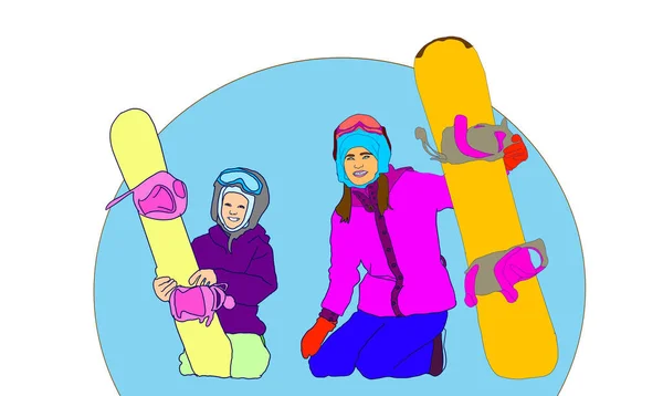 Zimní Lyžařské Středisko Rodina Dítětem Ilustrace — Stock fotografie