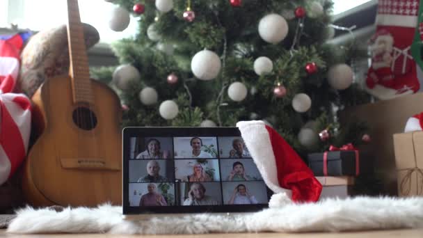 Riunione Virtuale Albero Natale Team Telelavoro Videoconferenza Famiglia Happy Hour — Video Stock