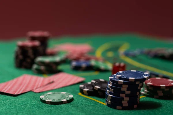 Mesa Casino Black Jack Com Cartões Fichas — Fotografia de Stock