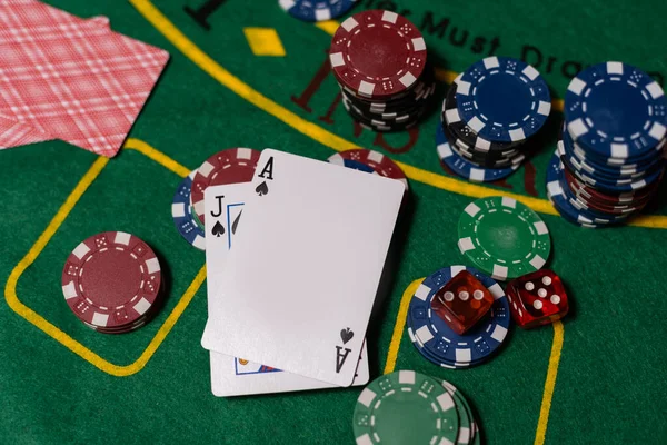 Blackjack Jogar Cartas Fichas Poker Casino — Fotografia de Stock