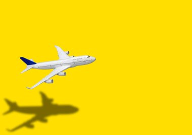 Sarı bir arka plan üzerinde uçak modelleri için üstten görünüm