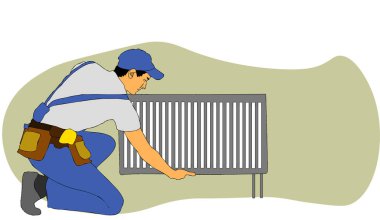 Klimaların onarımı ve bakımı için servis. Düz bir şekilde vektör illüstrasyonu. Vektör illüstrasyonu