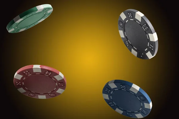 Four Poker Chips Isolated Dark Background — Stock Photo, Image