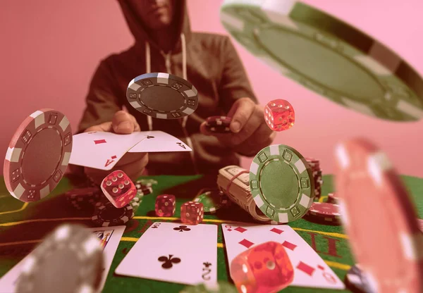 Jogo Poker Casino Com Acessórios Mesa Jogo — Fotografia de Stock