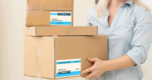 Geimpftes Covid Auf Karton Gedruckt Virusepidemie Impfstoff Gegen Covid Medizin — Stockfoto