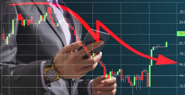 Businessman Hand Making Decrease Chart Concept Economic Downturn Global Financial — 스톡 사진