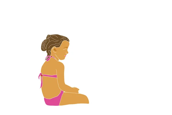 Mała Dziewczynka Siedzi Kostiumie Kąpielowym Basenie — Zdjęcie stockowe