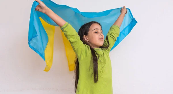 Little Girl Holding Flag Ukraine — Stock Photo, Image