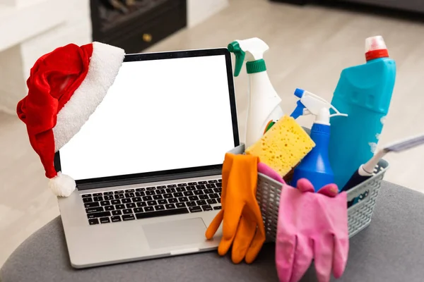 Dizüstü Bilgisayar Boş Ekran Deterjanlar Noel — Stok fotoğraf