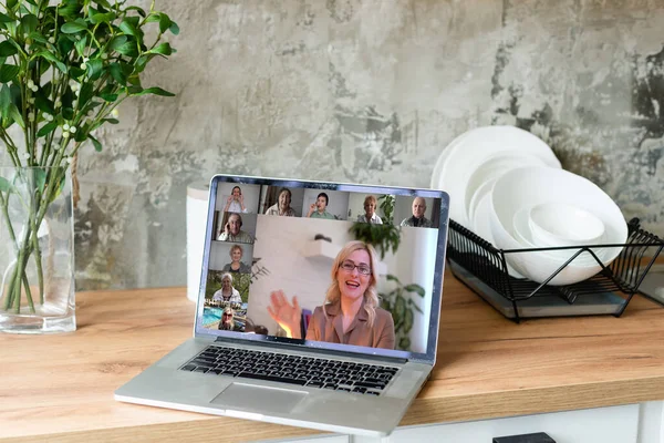 Virtual Wine Tasting Dinner Video Conferentie Online Event Screen — Stockfoto