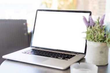 Laptop or notebook with blank screen.