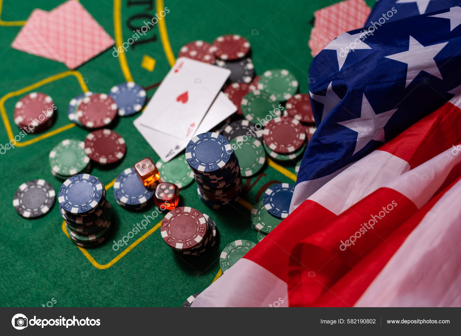 Казино Азартные Игры Сша Фишки Покера Флаг Сша Блэкджек Стол.