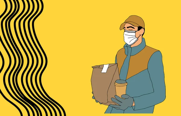 Delivery Service Worker Holding Small Fragile Box Smiling Courier Entregando — Vector de stock