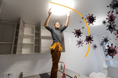 Onu virüsten koruyan bir kalkan kubbesinin içinde. Koruma ve güvenlik kavramı.