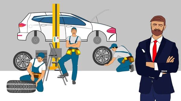 Autoservice Und Reparatur Vektorillustration Vektorillustration — Stockvektor