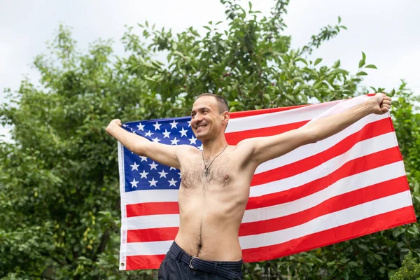 Homem Moda Bonito Com Bandeira Americana Foto Alta Qualidade — Fotografia de Stock