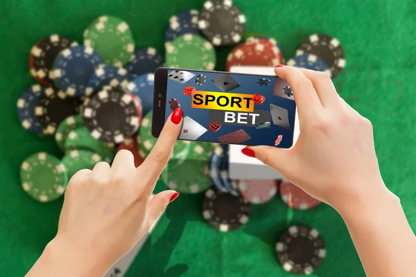 Inscrição Sua Aposta Ganha Smartphone Mesa Poker Apostas Apostas Desportivas — Fotografia de Stock