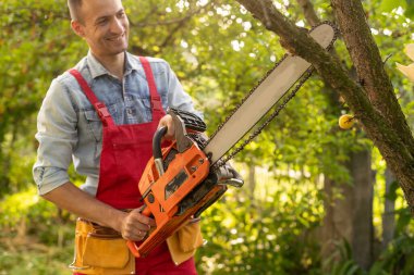 Bahçıvan bahçedeki çitleri buduyor.