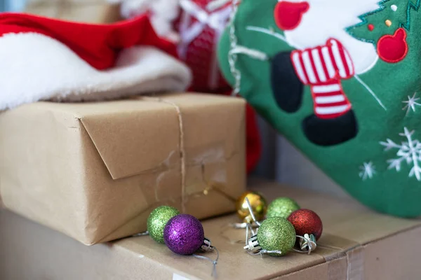 Caixas Presente Presente Ano Novo Presente Natal Fundo Natal Com — Fotografia de Stock