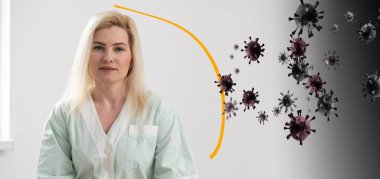 Kadın bir kubbe tarafından virüsten korunuyor.