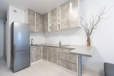 Mutfak iç mekan tarzı, küçük stüdyo mutfağı.