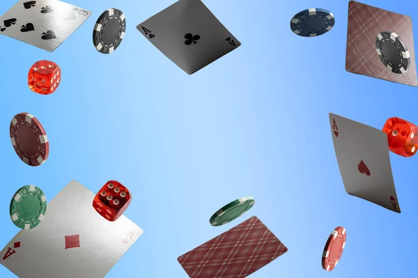 Concept Chips Cards Playing Poker Background Flying Cards — Stock Photo, Image