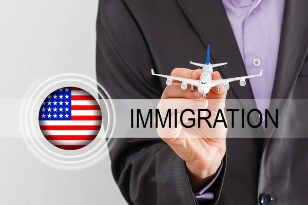 Usa Flagge Und Aufschrift Einwanderung Virtueller Knopf — Stockfoto