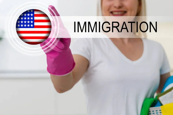 Eua Bandeira Inscrição Imigração Botão Virtual — Fotografia de Stock