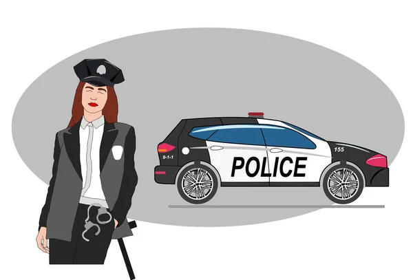 Woman Police Officer Character Portrait Isolated White Background Young Female — Stock Vector