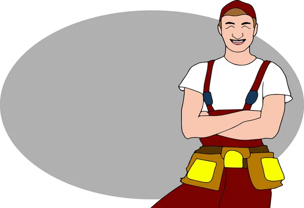 Handyman Wearing Work Clothes Belt Tools Vector Illustration — Stock Vector