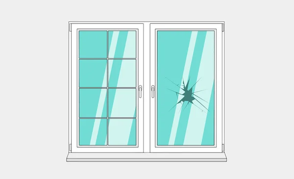 Window Broken Cracked Glass Vector Illustration Cartoon Window Brick Wall — Image vectorielle