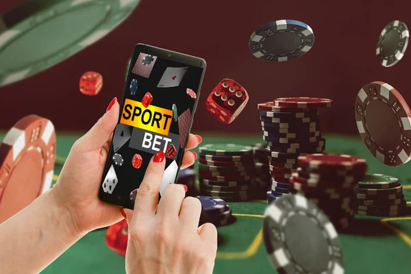 Felirat Tét Nyer Egy Okostelefon Póker Asztalon Fogadások Sportfogadás Bukméker — Stock Fotó