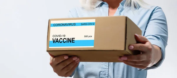 Vacunado Covid Impreso Caja Cartón Epidemia Virus Vacuna Contra Covid —  Fotos de Stock