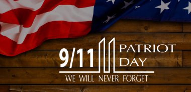 Vatanseverlik Günü 11 Eylül 11 ABD bayrağı veya Amerikan bayrağı, 911 anıtı ve arkaplan ve arkaplan harflerini asla unutma. Yüksek kalite fotoğraf