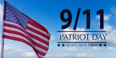 Vatanseverlik Günü illüstrasyonu. Amerikan bayrağı taşıyan 9-11 vatansever illüstrasyonunu asla unutmayacağız. Yüksek kalite fotoğraf