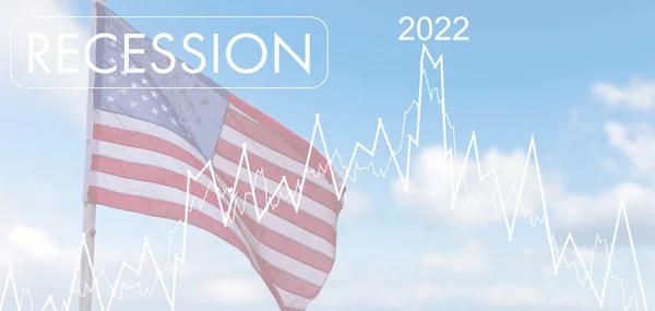 American Usa Flag Red Arrow Graph Going Showing Economy Recession — Stock Photo, Image