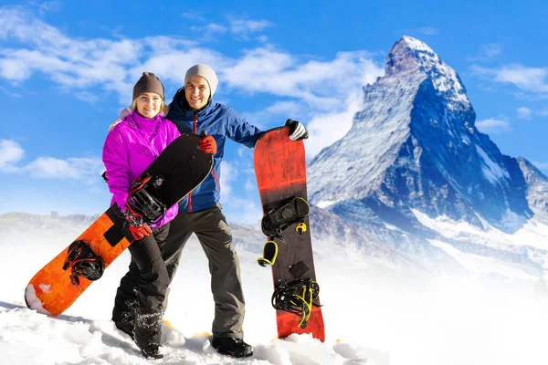 Family Snowboard Snowy Mountain — Stockfoto