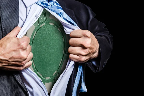 Man Shows Playing Chip Bosom His Suit — Stock Photo, Image