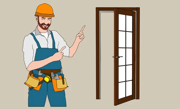Door Service Repairman Uniform Special Equipment Repair Door Element Locksmith — Stockvector