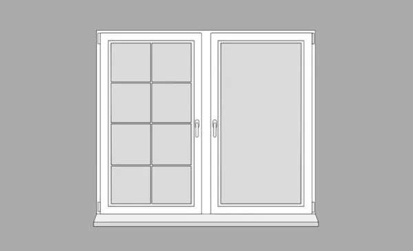 Vector Window Glass Wooden Frame Brick Wall Cartoon Facade House — Image vectorielle