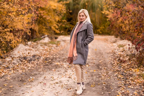 Belle Femme Élégante Debout Dans Parc Automne — Photo