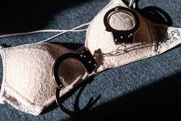 Handcuffs Bra Fetish Erotic Concept — Stockfoto