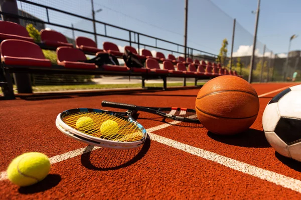 Sport Games Equipment Balls Rackets Court — Photo