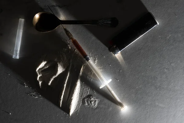 종류의 바닥에 두개골 약물의 컬렉션 Heroin — 스톡 사진