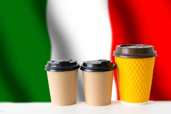 Café Italiano Taça Com Bandeira Italiana — Fotografia de Stock