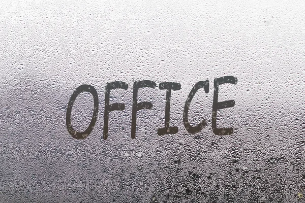 Word Office Written Night Wet Window Glass Close Blurred Background — 스톡 사진