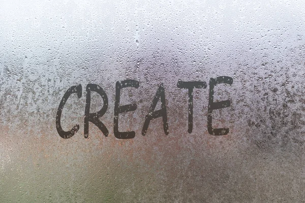 Handwritten Lettering Create Misted Glass Window Raindrops Concept Full Life — Stock fotografie