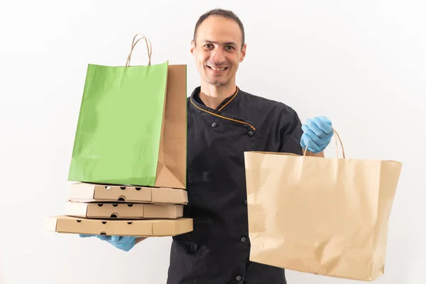 Food Delivery Restaurant Chef Packs Food — стоковое фото